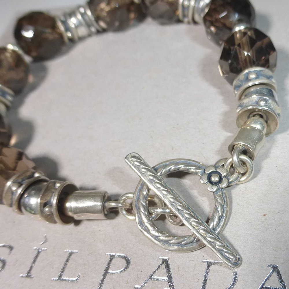 Silpada B1039 Sterling Silver Smoky Quartz Toggle Bracelet .925 Brown Faceted